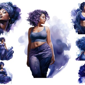 Watercolour African American Plus Size Model Clipart, Black Curvy Woman Png, Fashion Woman, Sublimation Portrait Png,  Full Commercial Use