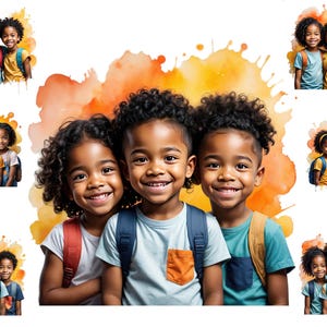 Aquarell niedlichen afroamerikanischen Schule Kinder Clipart, schwarze Kinder zurück zu Schule Png, Jungen und Mädchen Clipart, Kinder zurück zur Schule
