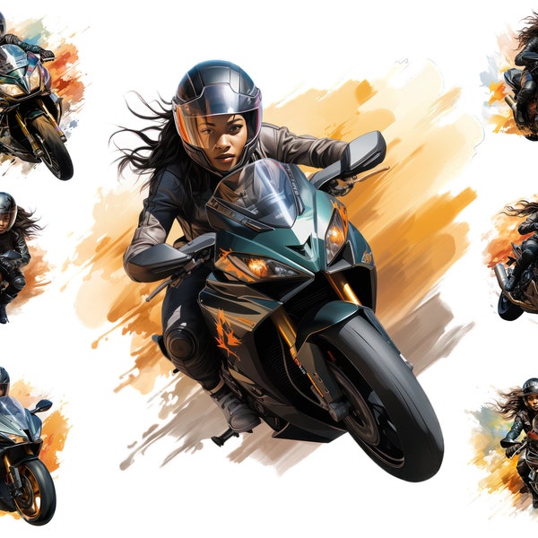 Watercolour African American Female Biker Clipart, Black Woman Biker Png,  Sublimation Png,  Full Commercial Use