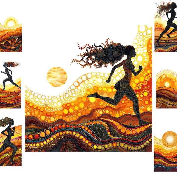 Watercolour Black Girl Running In The Sunset Clipart, Woman Sports Clipart, Girl Running  PNG,  Full Commercial Use