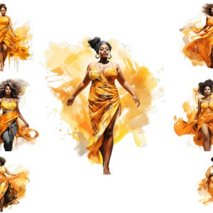 Watercolour African American Plus Size Model Clipart, Black Curvy Woman Png, Fashion Woman, Sublimation Portrait Png,  Full Commercial Use
