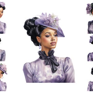 Watercolour Vintage Style Black Lady Boss Clipart, African American Fashion Girl Png, Glam Fashion Lady Png