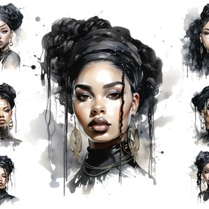 Watercolour Black Girl Goth Clipart, African American Gothic Style Png, Magic Clipart, Mystical Clipart, Full Commercial Use, Pagan Clipart