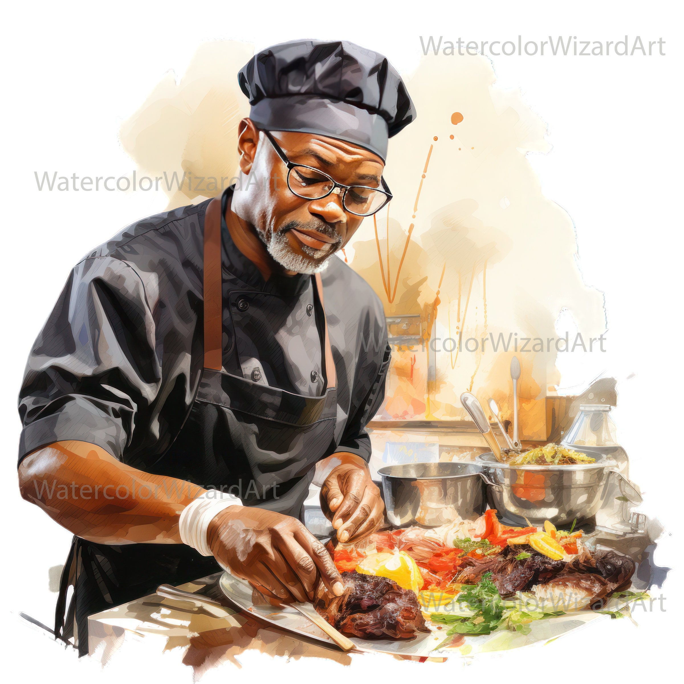 Watercolour Black Man Chef Clipart, African American Chef Png, Cooking ...