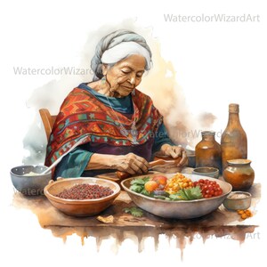 Watercolour Mexican Elderly Woman Culinary Clipart, Hispanic ...