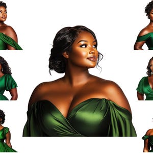 Watercolour African American Stylish Plus Size Woman Clipart, Black Plus Size Model Png,   Full Commercial Use