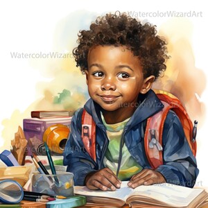 Watercolour Happy African American School Boy Clipart, Black Children ...