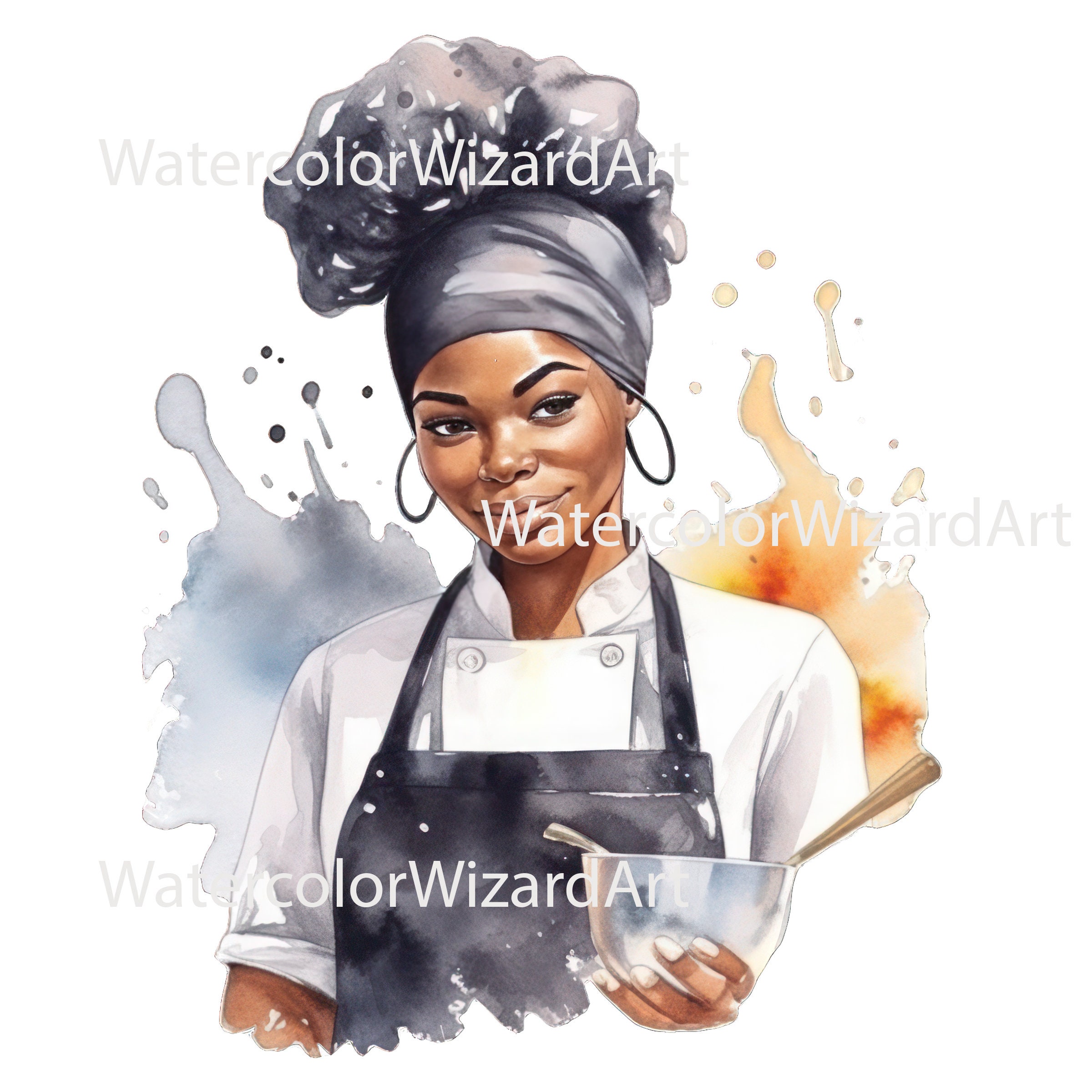 Watercolour Black Woman Chef Clipart, Afro Woman Chef Png, Cooking Job ...