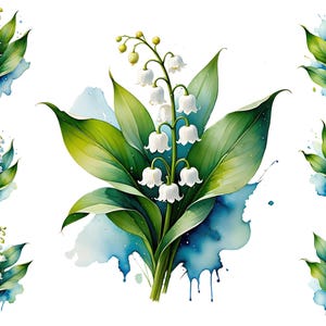 Watercolour May Birth Flower Clip Art, Lily Of The Valley Bouquet, Springtime Clipart, Happy Birthday Flower Birth Month Flower Printable