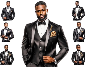 7 Watercolour African American Man In Suit  Clipart, Luxury Glamour Black Man Png,  Full Commercial Use, Fashion Sublimation Design