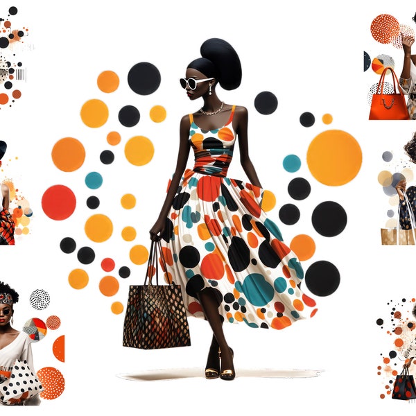 Aquarelle afro-américaine shopping girl clipart, femme noire shopping png, fashion girl