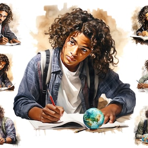 Watercolour Hispanic Boy Student Clipart, Latin Student Clipart Png, Full Commercial Use, Sublimation