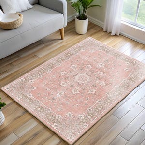 Alfombra tradicional, rosa coral empolvado, estilo turco desgastado, salmón pastel, estilo bohemio antiguo, estilo rústico Oushak