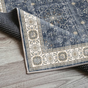 Türkischer Läufer Teppich Für Küche, Navy Distressed, Vintage Breite Flur, Antike Blumen, Mitternachtsblau Bild 8