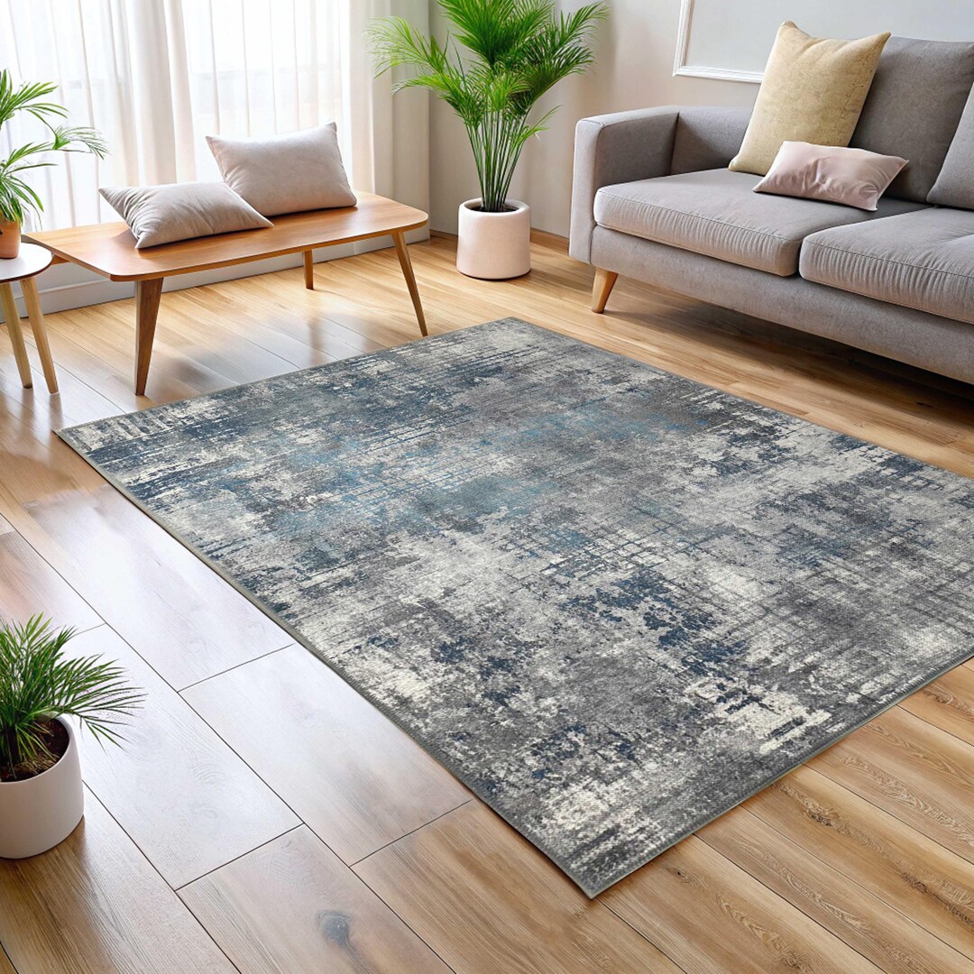 Gray Blue Double Sided Rug, Boho Distressed Area Rug, Reversible Carpet ...