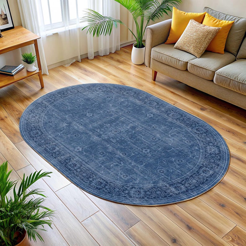 Oval Rust Rug Turkish Boho Floral Oval Rust Brown Rug, Distressed Chestnut Brown ...