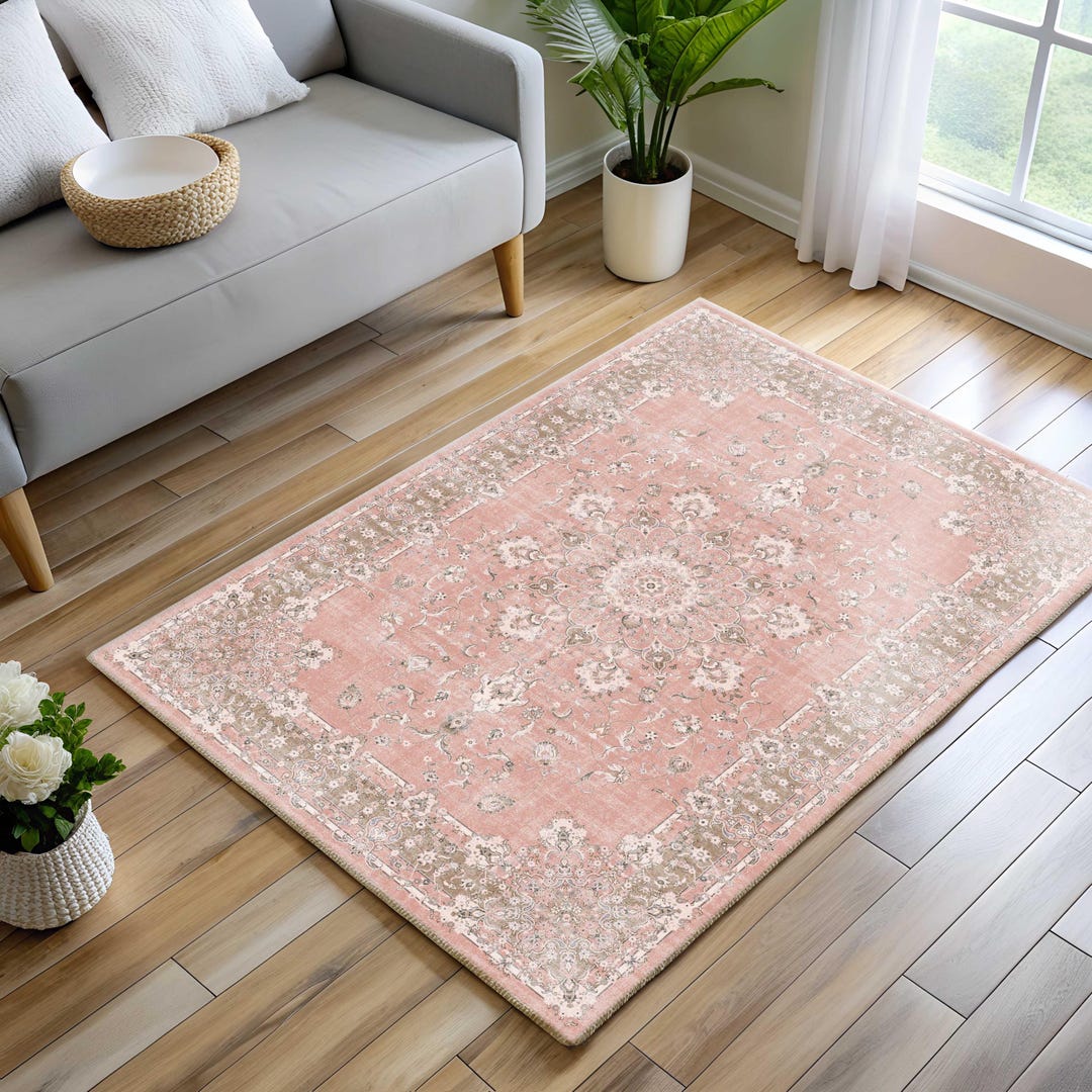 くすみピンク　188×91cm ボタニカル　Turkish Rug トルコラグ il_1080xN.7822832922_4ike.jpg