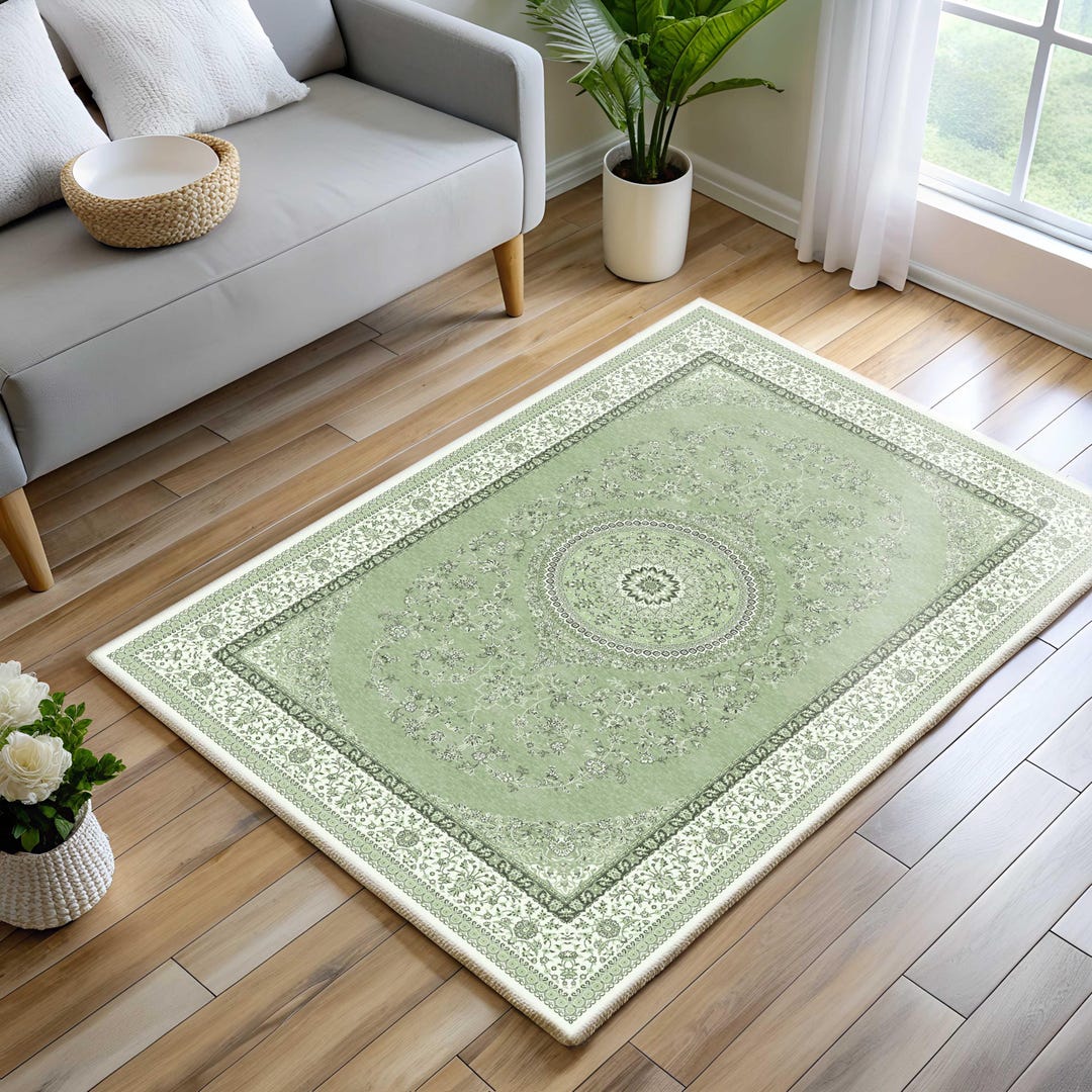 Sage Muted Rug Sage Green Area Rug, Pastel Turkish, Boho Floral, Muted Antique ...