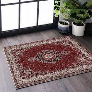 Burgundy Medallion Rug, Oriental Area Rug, Maroon Cream Floral, Turkish Oushak, Ottoman Carpet, Antique Boho Chic, Traditional Dark Academia