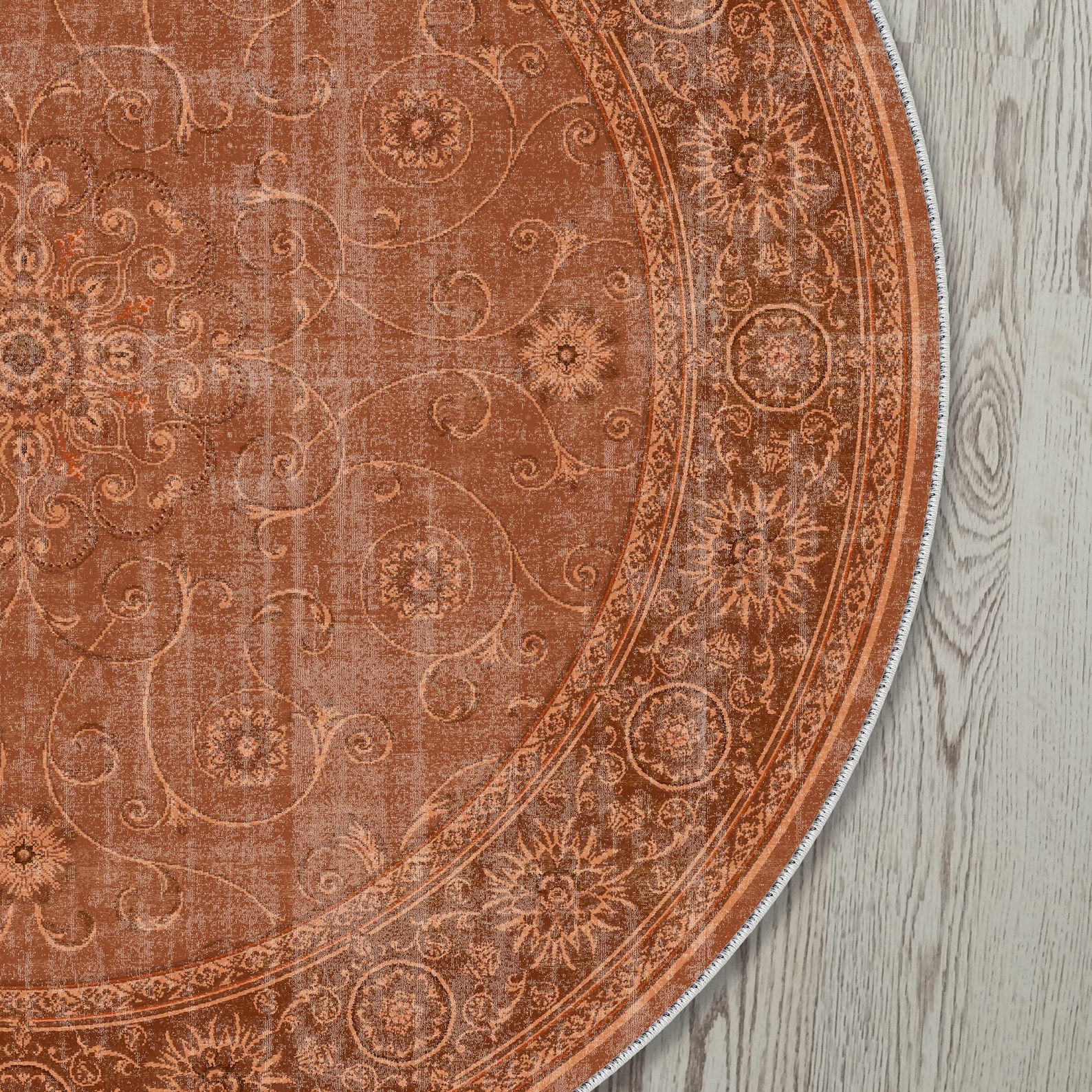 Rust Round Rug Rust Round Rug, Terracotta Orange, Distressed Turkish, Vintage Oriental ...