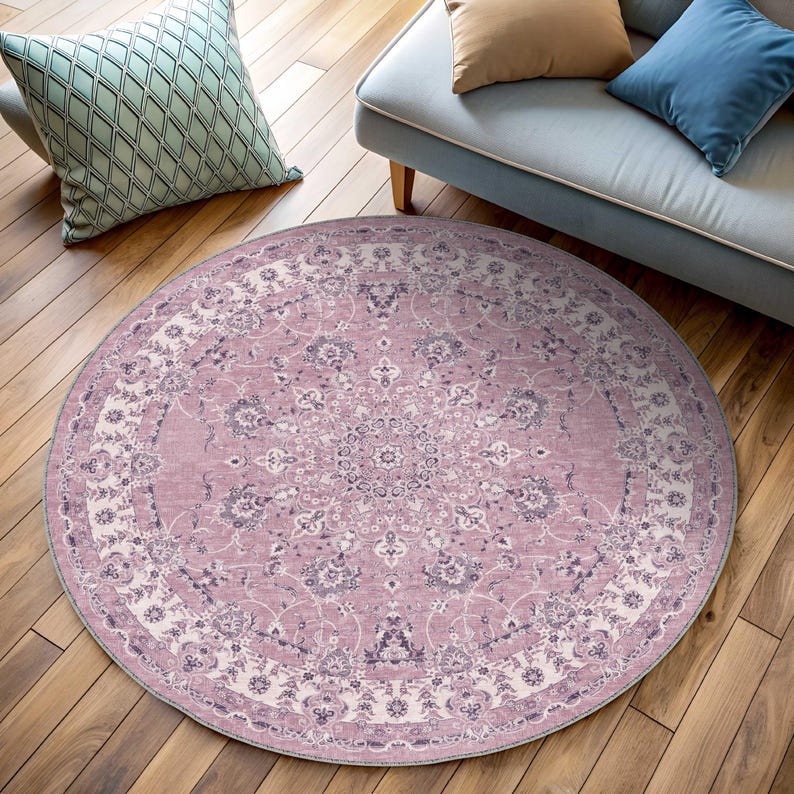 Lilac Rugs Pattern Round Lilac Turkish Rug, Pastel Oushak, Lavender Rustic, Boho Floral ...