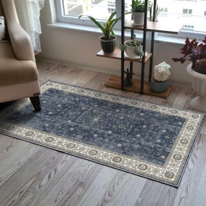 Türkischer Läufer Teppich Für Küche, Navy Distressed, Vintage Breite Flur, Antike Blumen, Mitternachtsblau Bild 7