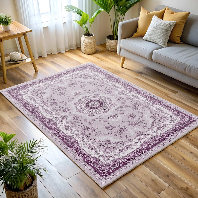 Lilac Rugs Pattern Lilac Boho Area Rug, Purple Oushak Rug, Pastel Lavender, Antique Floral ...