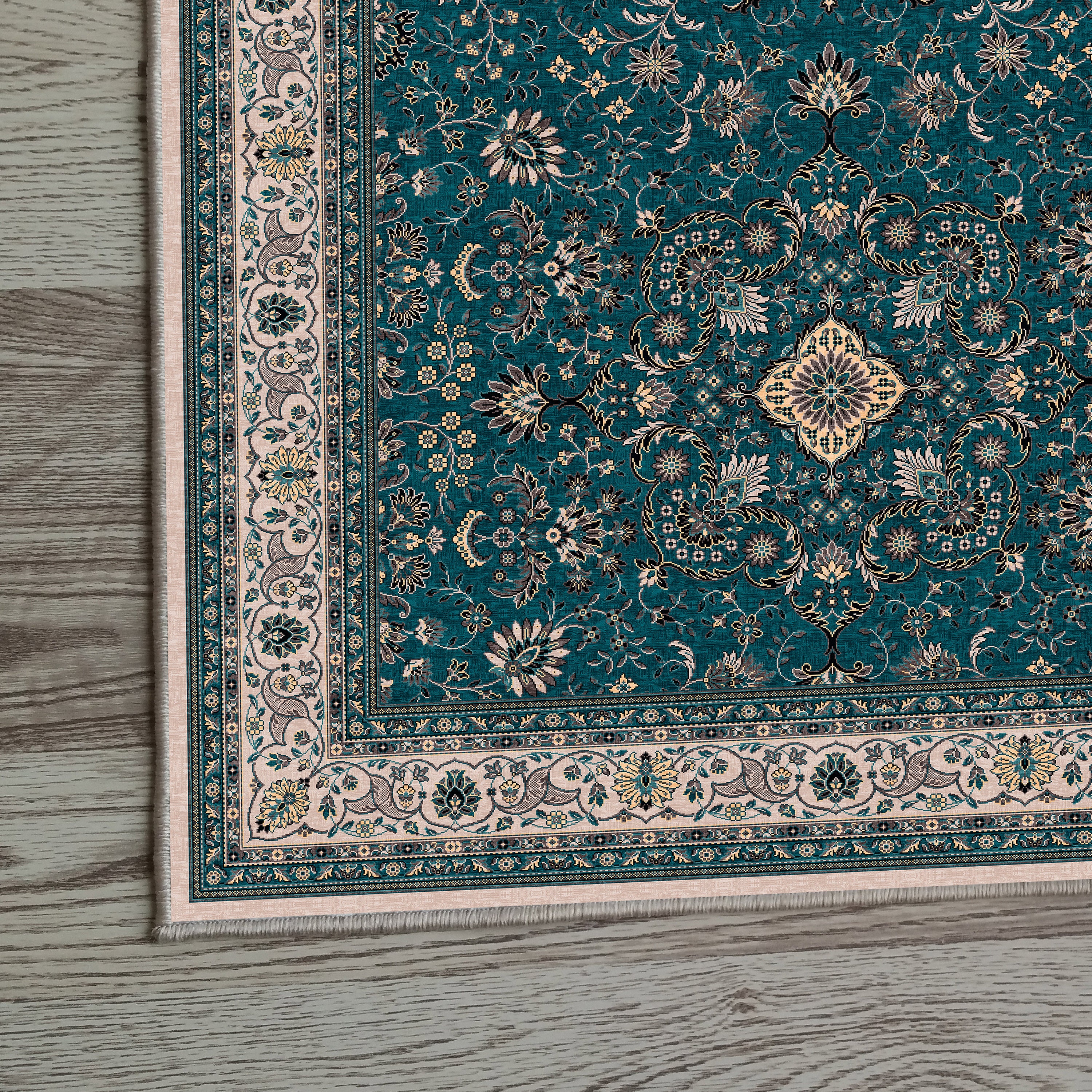 83.5×40 \"Green sea” ViNTAGE TURKiSH RUG Vintage Turkish Rug in Light Green with Beige Floral Medallion