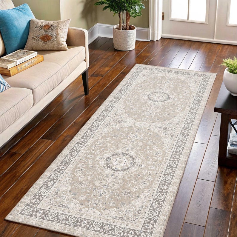 Neutral Turkish Runner Rug, Vintage Floral, Muted Oushak, Antique ...
