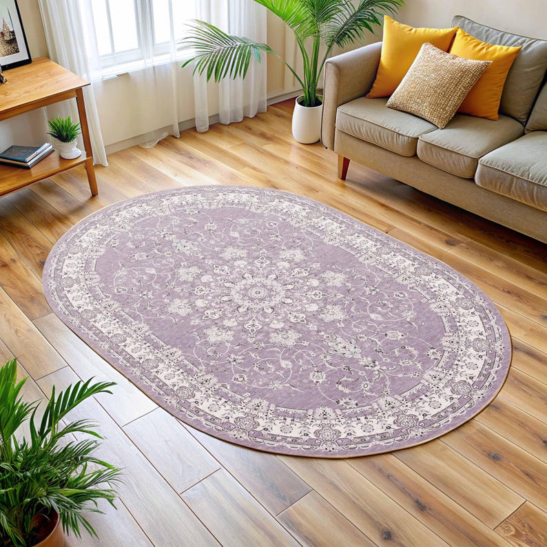 Oval Turkish Rug, Neutral Cream Black, Boho Floral, Bordered Oriental ...
