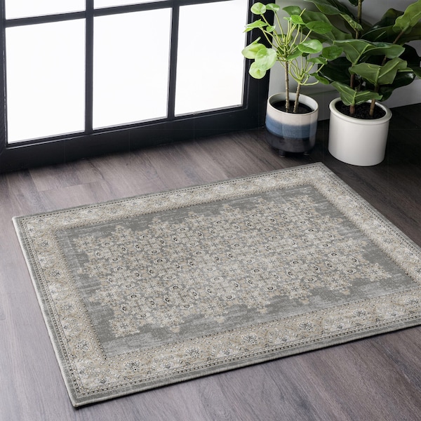 Verontruste Boho Rug, Grijs Beige Rug, Gedempt Grijs Tapijt, Antiek Bloementapijt, Grijs Turks Tapijt, Oosters Tapijt, Retro Gebiedskleed, Grijs Vintage Tapijt