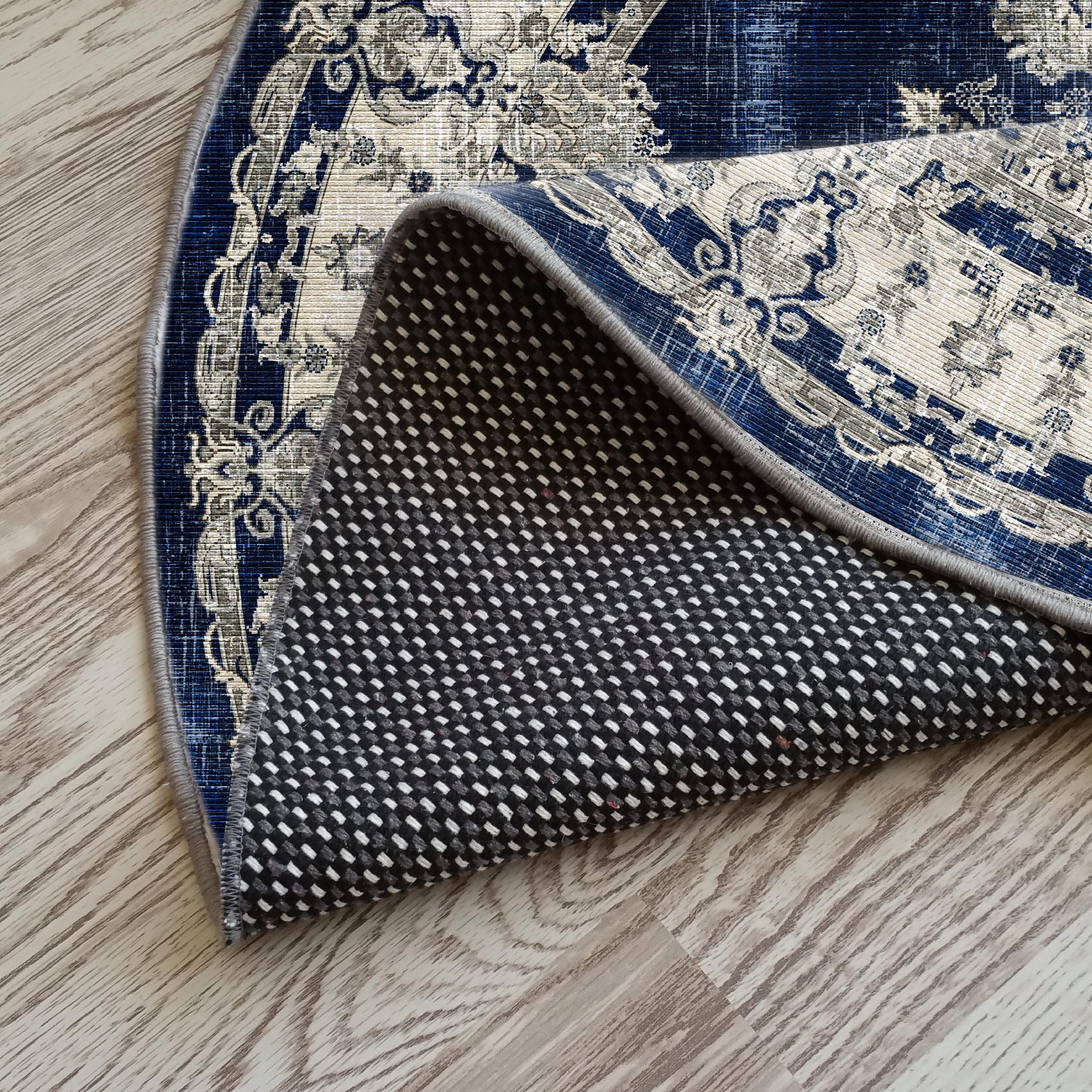 Circle Turkish Rug, Navy and White, Distressed Antique, Oriental Rustic ...