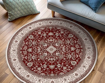 ラウンドヴィンテージウシャックラグ：赤と白のボヘミアンシック