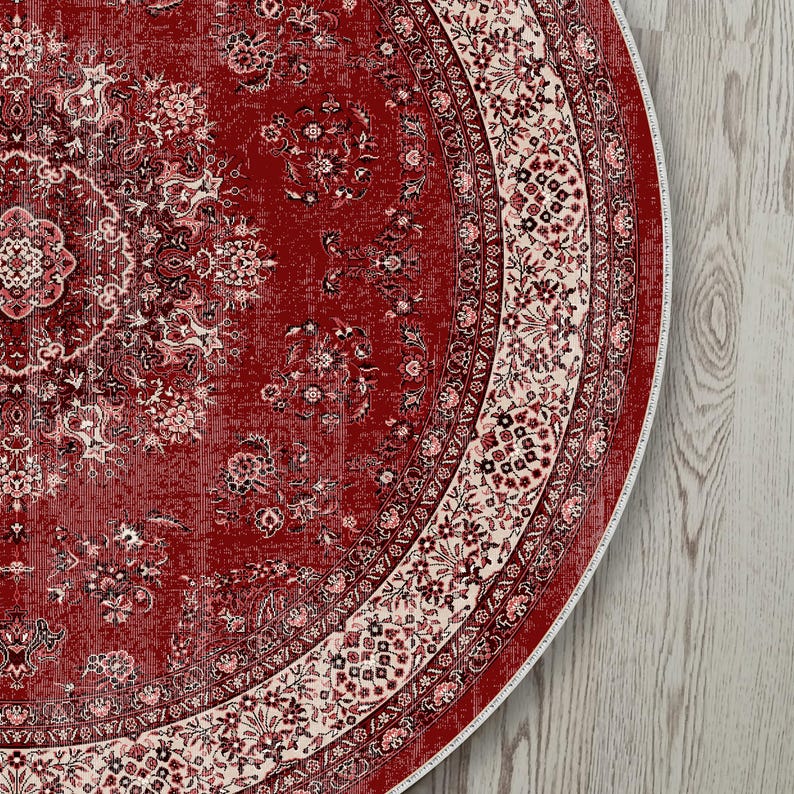 Round Red Turkish Rug, Vintage Boho Area, Rustic Charming, Antique ...
