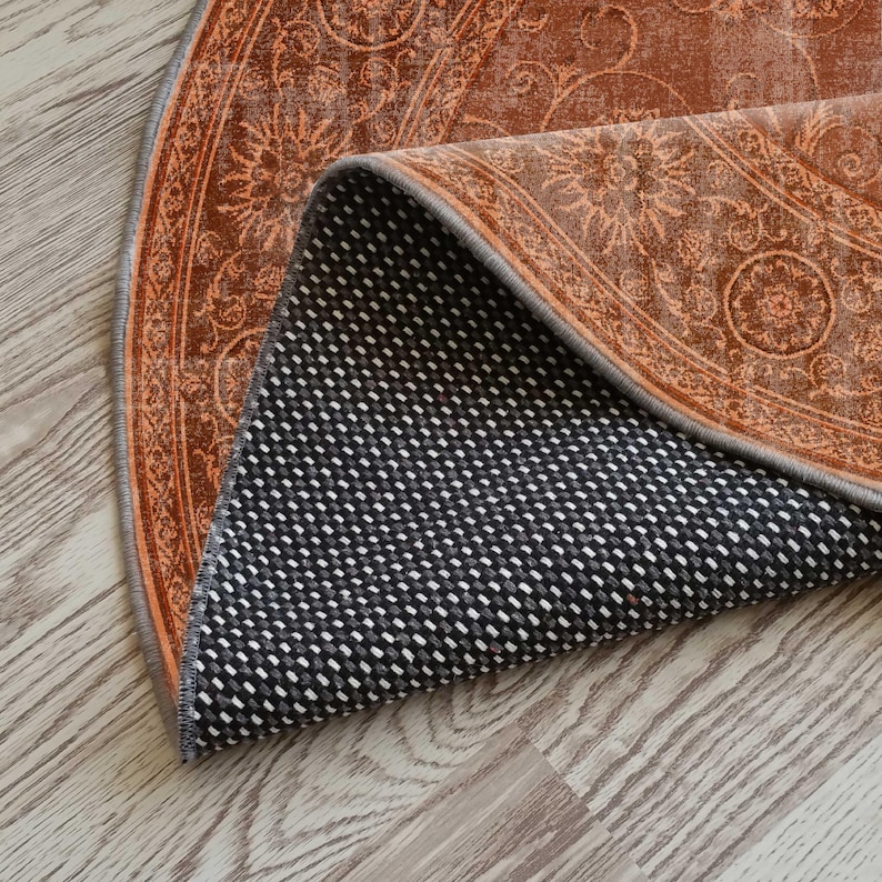 Rust Round Rug, Terracotta Orange, Distressed Turkish, Vintage Oriental ...