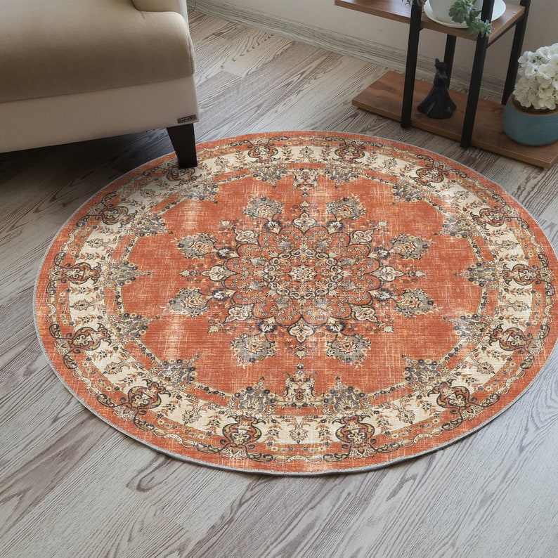 Navy Blue Round Rug, Circle Medallion Rug, Navy Blue Boho Rug, Modern