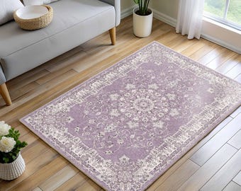 Traditional Area Rug, Dusty Coral Pink, Distressed Turkish, Pastel