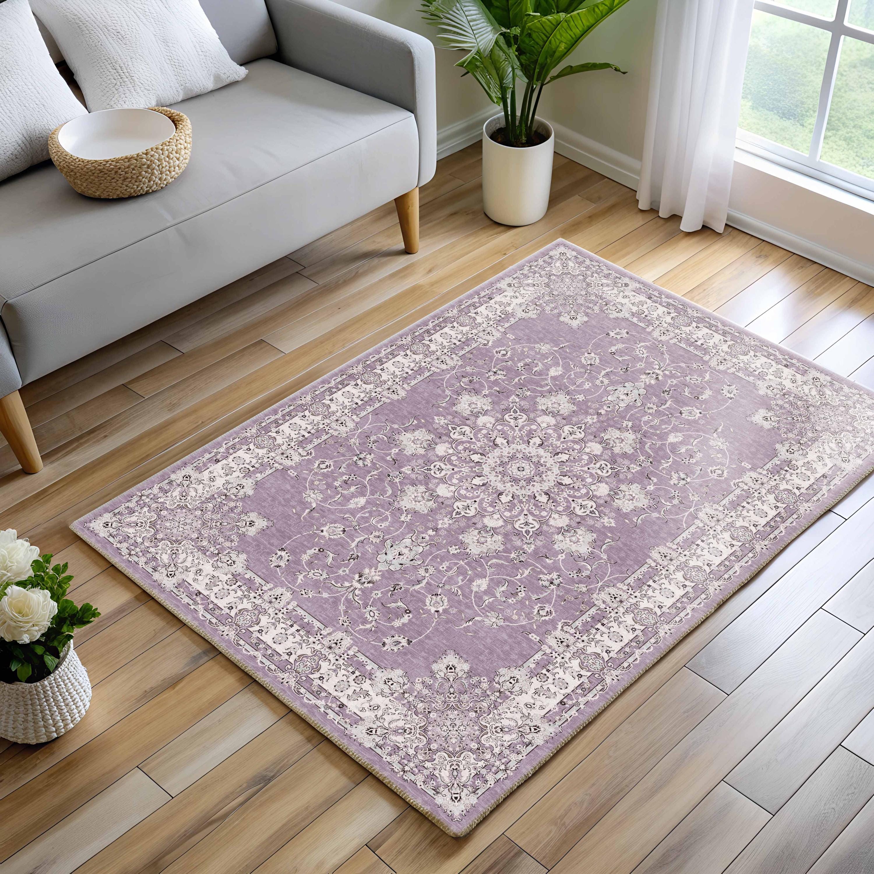 Traditional Area Rug, Dusty Coral Pink, Distressed Turkish, Pastel