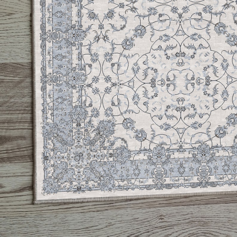 Boho Floral Rug, Muted Blue Rug, Floral Oushak Rug, Dining Table Rug ...