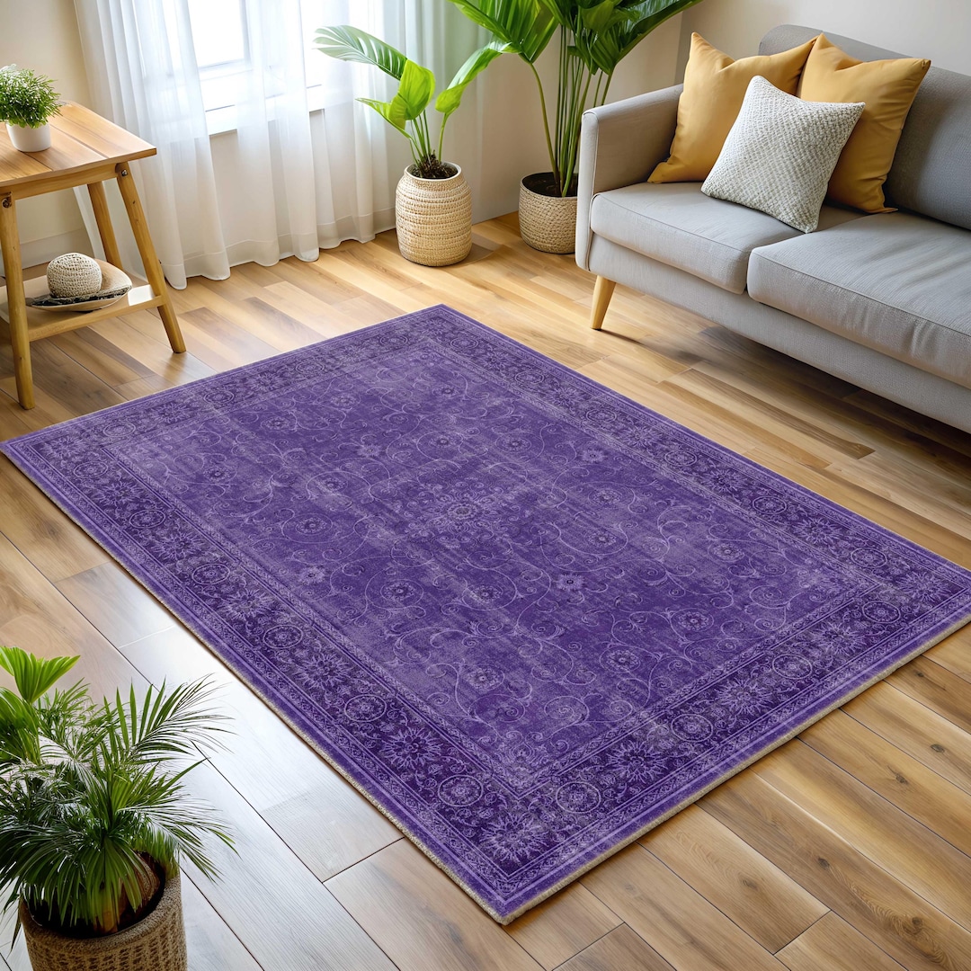 Distressed Purple Vintage Style Rug, Deep Violet Oriental, Bohemian ...