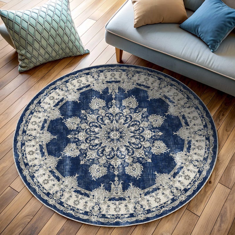 Blue Round Rug - Etsy