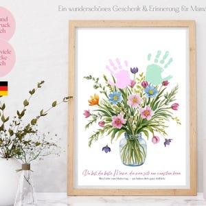 Mother&#39;s Day gift handprint bouquet, wildflowers, handprint grandma, crafts, German, nursery decoration, baby footprint, Montessori