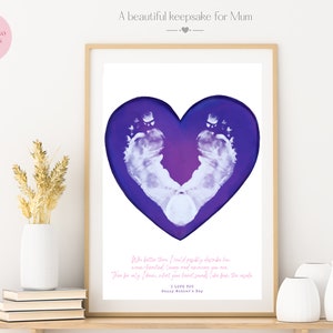 Mothers Day present personalised, handprint, footprint, siblings, heart, baby, Mum, keepsake, Kids Arts n Crafts, Artwork, Poster, Children