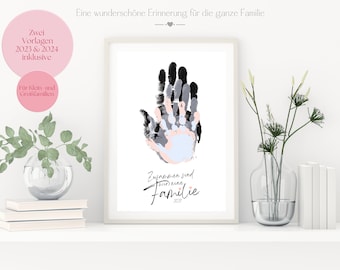 2024 Family Poster, Handprint Footprint Art, Children Siblings Mom Dad, Unique Family Motif, Baby, Crafts, German, Love