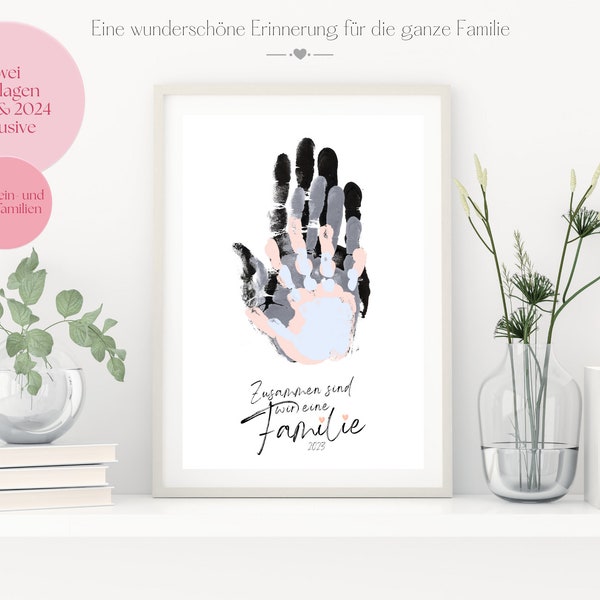 2024 Family Poster, Handprint Footprint Art, Children Siblings Mom Dad, Unique Family Motif, Baby, Crafts, German, Love