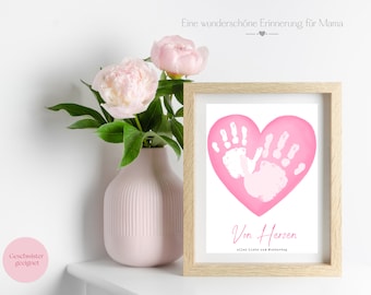 Mother's Day gift from the heart, handprint, footprint, siblings, heart, baby, memory, mom, crafts for mommy, children, German, art