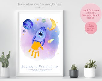 Regalo per papà - Impronta della mano per la festa del papà, Miglior papà, Impronta del piede, Amore fino alla luna, Lavoretto fai da te, Poster decorativo, Modello tedesco