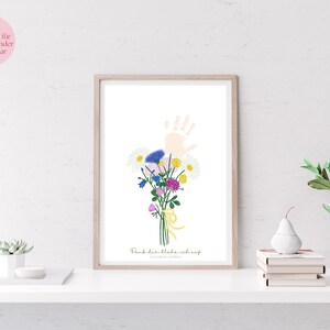 Great Mother&#39;s Day gift handprint footprint, personalizable gifts, bouquet of flowers, DIY crafts, German template, instant download
