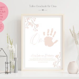 Huella de la mano de la abuela, regalo para el Día de la Madre, manualidades de bricolaje, hermanos, huella, tarjeta de cumpleaños, motivo familiar, actividad para niños, plantilla en alemán