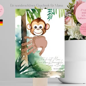 Regalo per la festa della mamma: impronta della mano in tedesco, impronta del 2° e 3° fratello, scimmia, nonna, artigianato, decorazione per la cameretta dei bambini, biglietto con impronta del piede del bambino